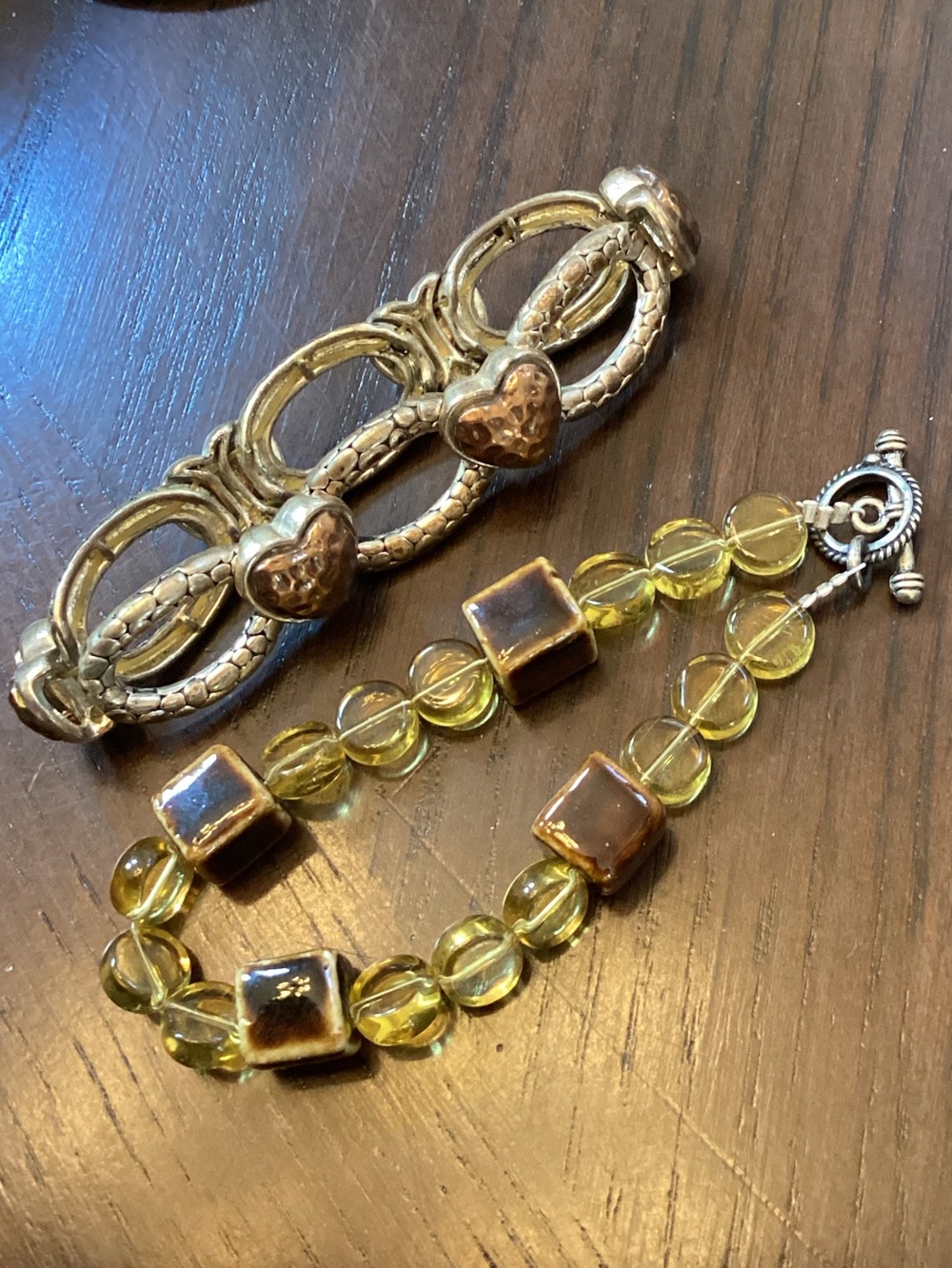 Handmade Yellow Glass Bead Bracelet with Brown Accent Beads
